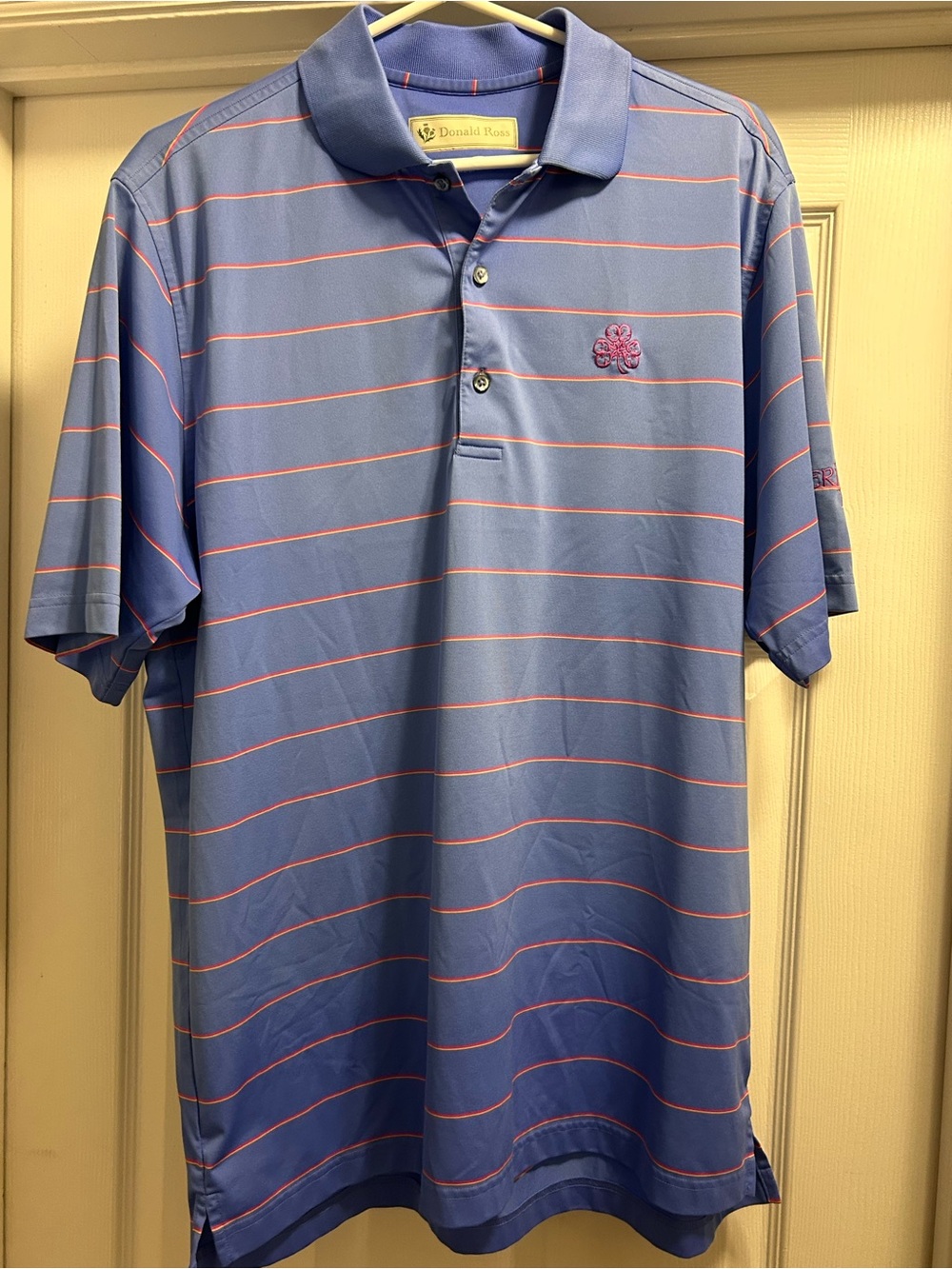 Donald Ross Men’s Blue Polo w/ Pink Stripe  Great condition!!! Men’s Size XL